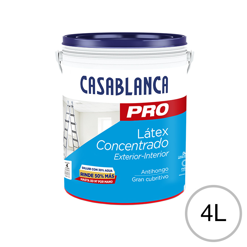 Pintura latex exterior interior Pro concentrado blanco mate balde x 4l