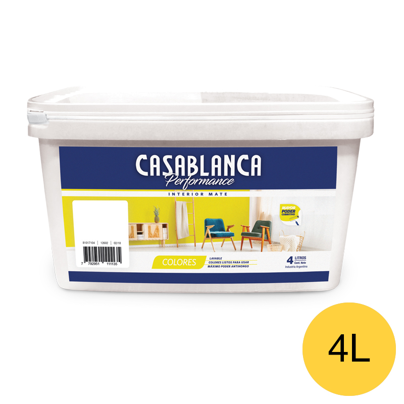 Pintura latex interior Performance Colores amarillo citrico mate balde x 4l