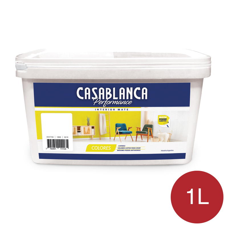 Pintura latex interior Performance Colores rojo rubi mate balde x 1l