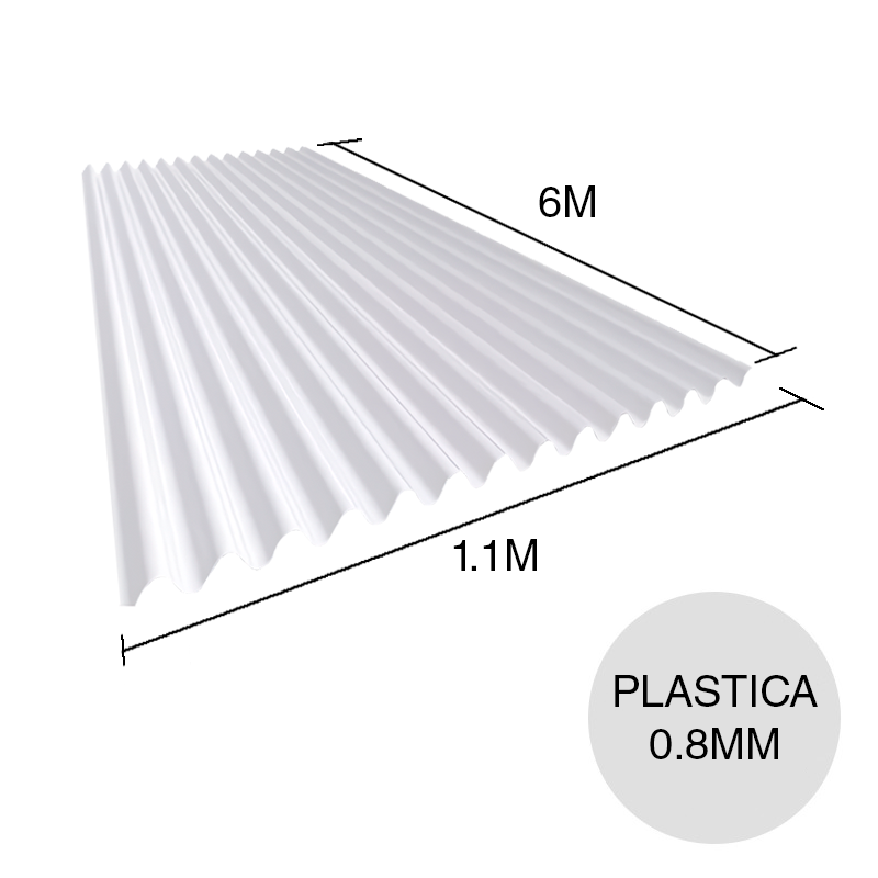 Chapa sinusoidal plastica reforzada blanca 6m x 1.1m x 0.8mm