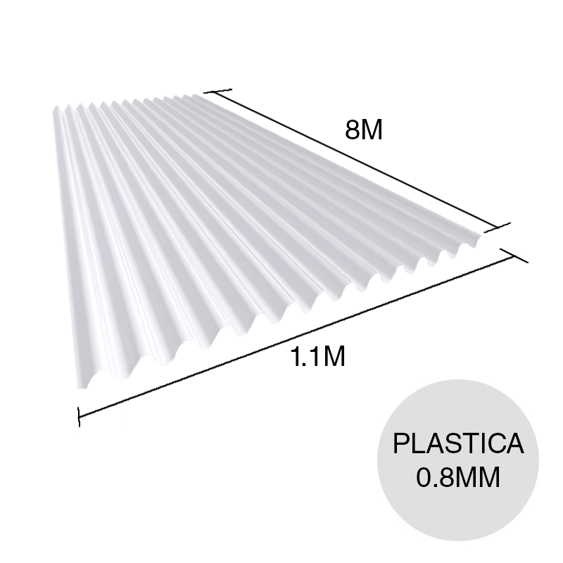 Chapa sinusoidal plastica reforzada blanca 8m x 1.1m x 0.8mm