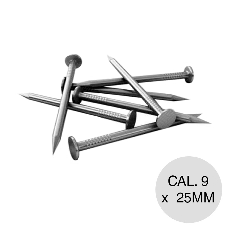 Clavos acero punta fina cabeza chata calibre 9 x 25mm bolsa x 1 kg