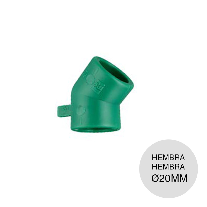 Codo 45° hembra-hembra agua fria caliente polipropileno random Fusion PN25 termofusion ø 20mm