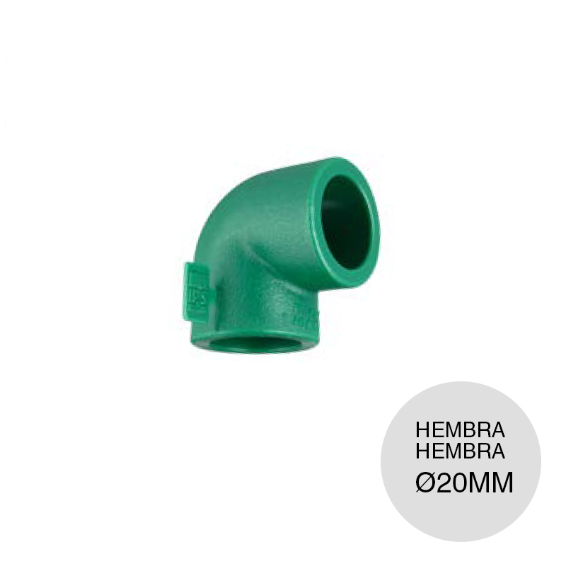 Codo 90° hembra-hembra agua fria caliente polipropileno random Fusión PN25 termofusion ø 20mm