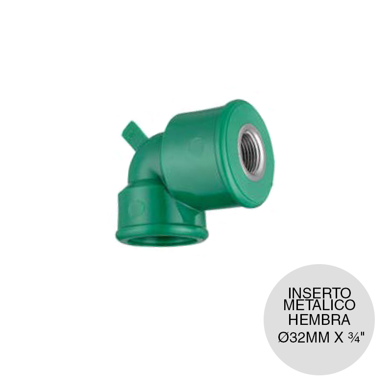 Codo 90° hembra agua fria caliente polipropileno random Fusion PN25 termofusion ø 32mm x 3/4"