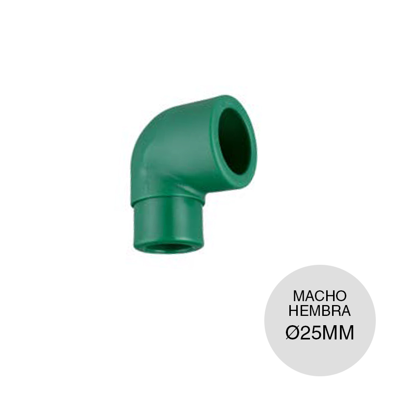 Codo 90° macho-hembra agua fria caliente polipropileno random Fusion PN25 termofusion ø 25mm