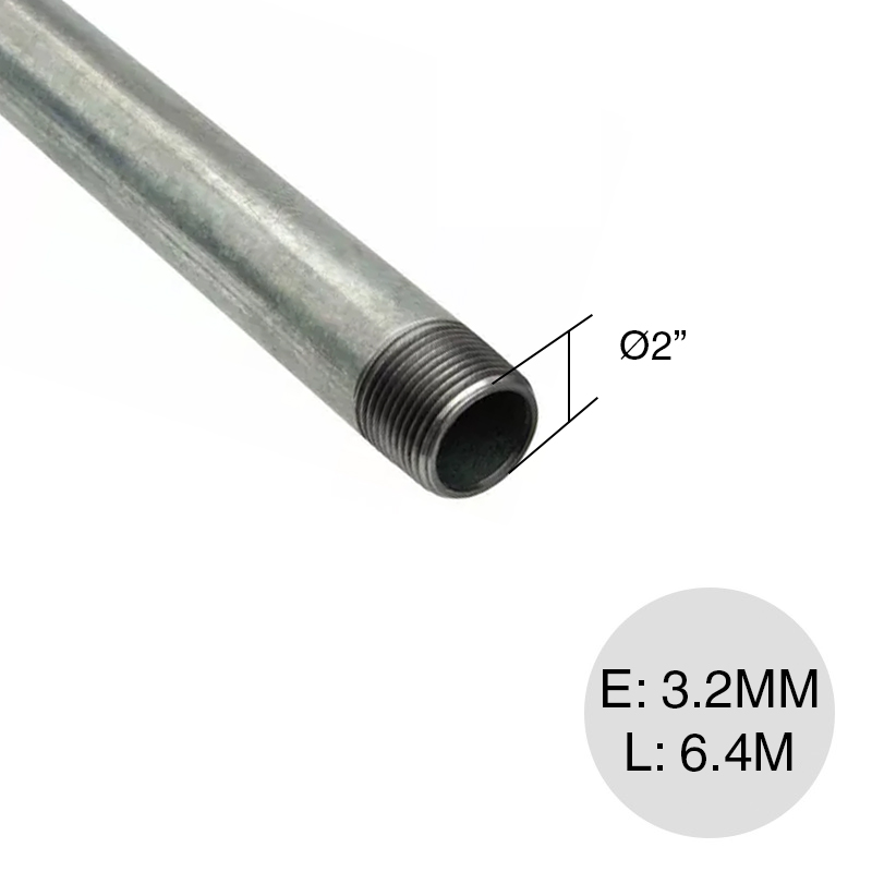 Caño galvanizado c/rosca ø 2" x 6.4m x 3.2mm