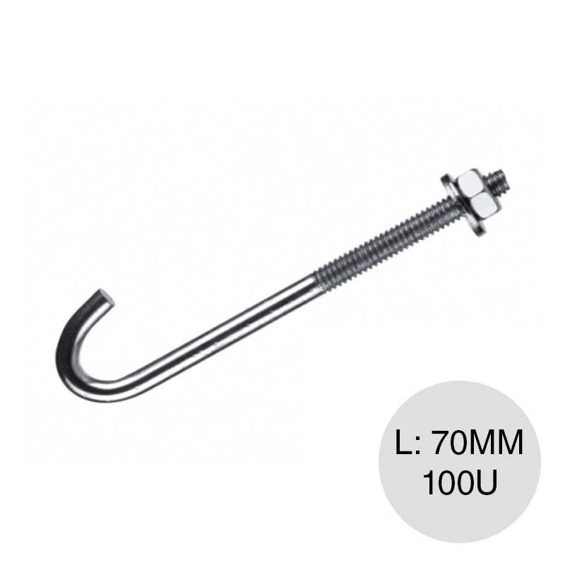 Gancho baston J acero 70mm bolsa x 100u