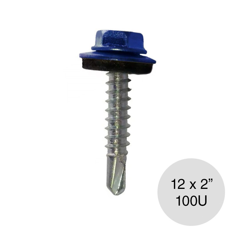 Tornillo autoperforante punta mecha 12 x 2" azul bolsa x 100u