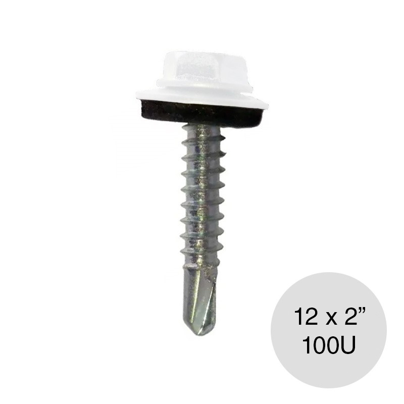 Tornillo autoperforante punta mecha 12 x 2" blanco bolsa x 100u