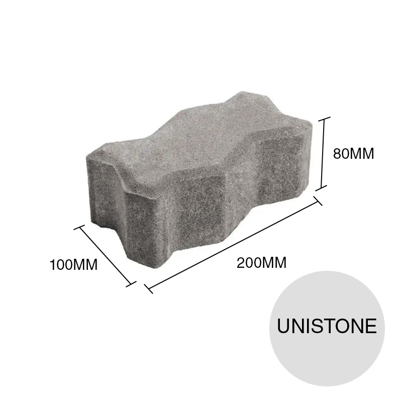 Adoquin Unistone pavimentos articulados hormigon gris 80mm x 100mm x 200mm