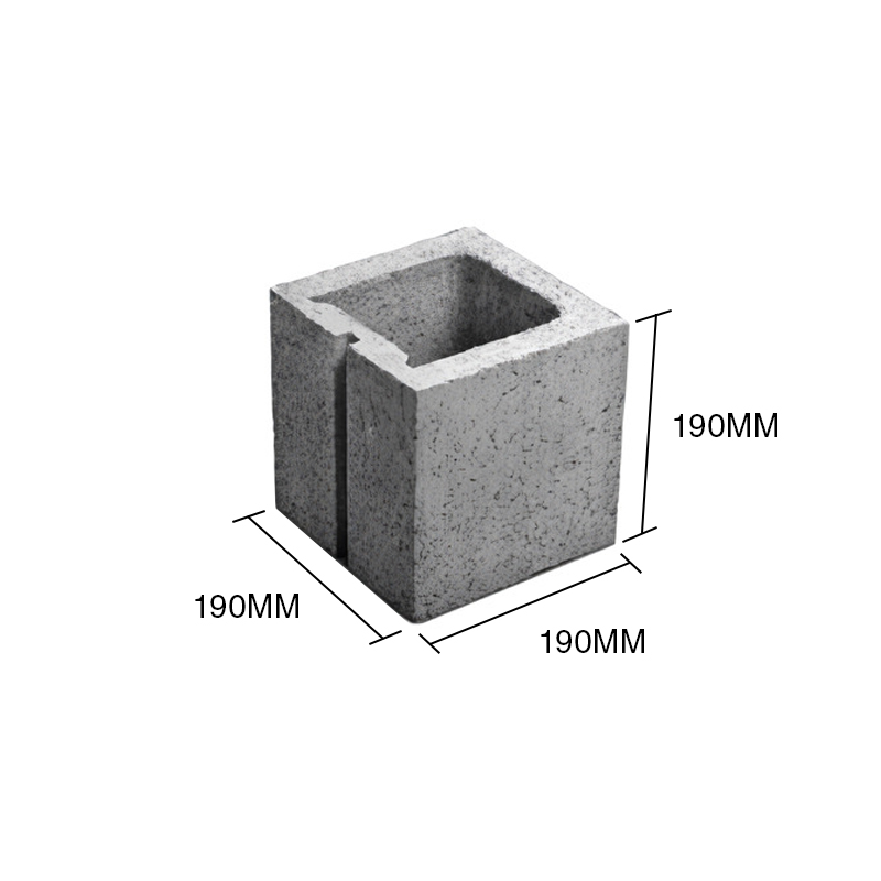 Bloque P20 mitad frente debilitado hormigon 190mm x 190mm x 190mm