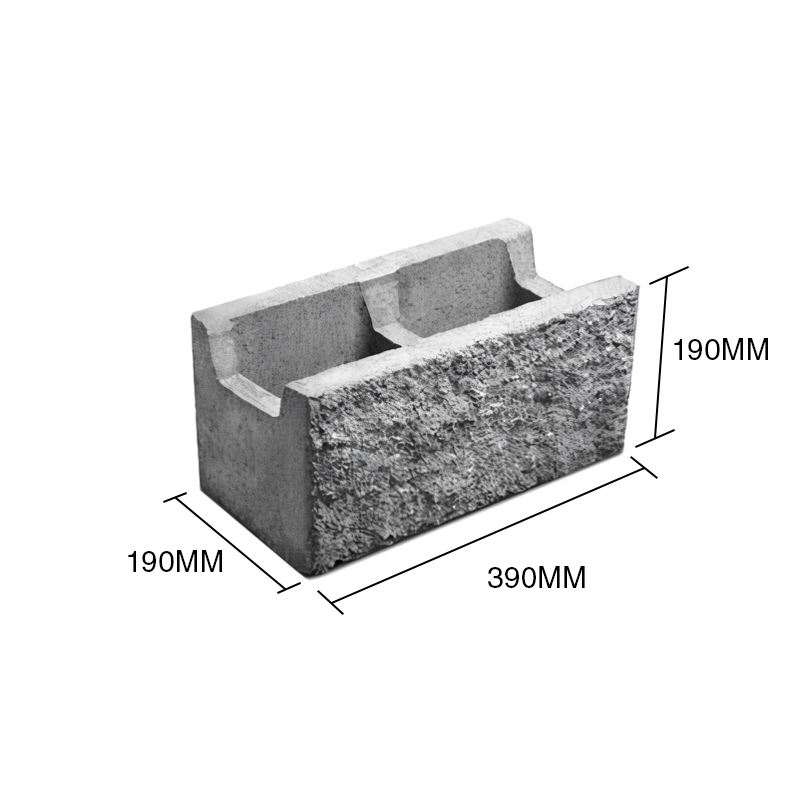 Bloque P20 rebaje central p/refuerzo horizontal hormigon simil piedra 190mm x 190mm x 390mm