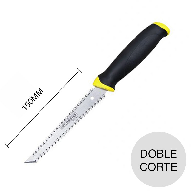 Serrucho mango recto doble corte construccion en seco acero templado profesional 6" 150mm