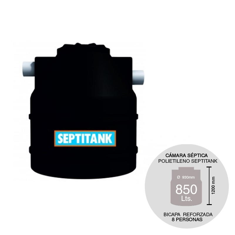 Camara septica 850l polietileno Septitank bicapa reforzada para 8 personas ø930mm x 1200mm