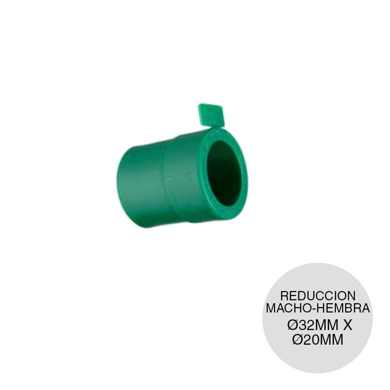 Cupla buje reduccion macho-hembra agua fria caliente polipropileno random Fusion PN25 termofusion ø 32mm x ø 20mm