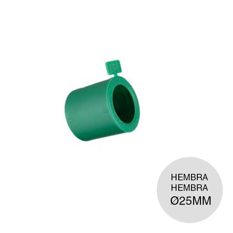 Union cupla hembra-hembra agua fria caliente polipropileno random Fusion PN25 termofusion ø 25mm