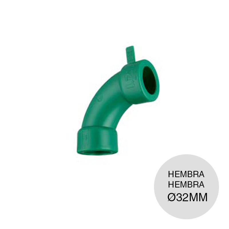 Curva 90° hembra-hembra agua fria caliente polipropileno random Fusion PN25 termofusion ø 32mm