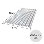 Chapa sinusoidal acanalada cincalum techos C25 1.5m x 1.1m x 0.5mm