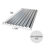 Chapa sinusoidal acanalada galvanizada techos C25 1m x 1.1m x 0.5mm