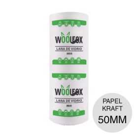 Aislante termico lana de vidrio Woolfox Papel Kraft 50mm x 1.2m x 18m rollo x 21.6m²