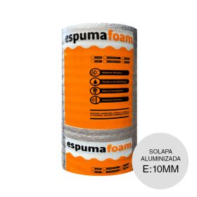 Aislante termico hidrofugo espuma polietileno Espumafoam solapa con film aluminizado 10mm x 1m x 20m rollo x 20m²