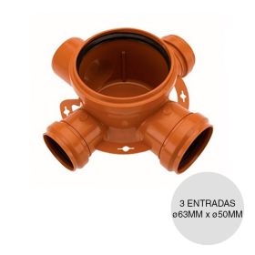 Boca acceso cocina desagüe cloacal polipropileno 3 entradas ø 63mm x ø 50mm