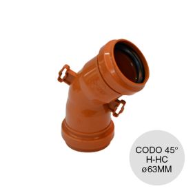 Codo 45° hembra-hembra compuesta desagüe cloacal pluvial c/sujecion polipropileno ø 63mm