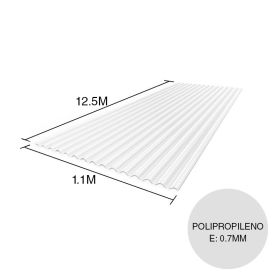 Chapa acanalada reforzada polipropileno blanca 12.5m x 1.1m x 0.7mm
