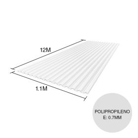 Chapa acanalada reforzada polipropileno blanca 12m x 1.1m x 0.7mm