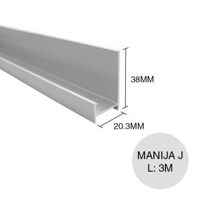 Perfil manija J aluminio 20.3mm x 38mm x 3m