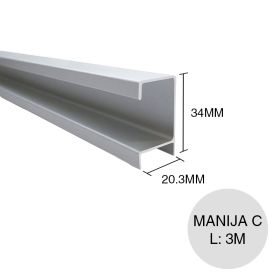 Perfil manija C aluminio 20.3mm x 34mm x 3m