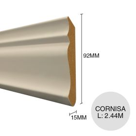 Cornisa MDF CR4019 prepintado blanco laqueado 15mm x 92mm x 2.44m