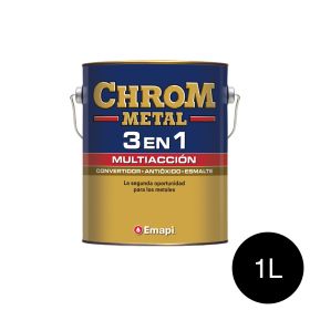 Esmalte sintetico Chrom Metal 3 en 1 exterior interior negro brillante lata x 1l