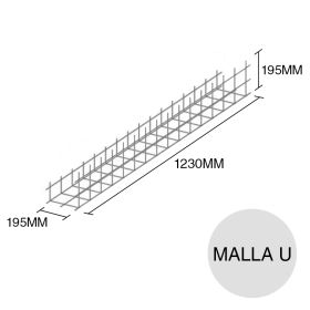 Malla acero U refuerzo Concrehaus 08/12 195mm x 195mm x 1230mm