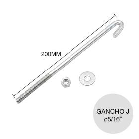 Gancho J tensor galvanizado acero c/tuerca y arandela ø 5/16" x 200mm