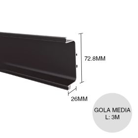 Perfil Gola Media c/felpas aluminio negro 26mm x 72.8mm x 3m