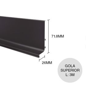 Perfil Gola Superior c/felpas aluminio negro 26mm x 71.8mm x 3m