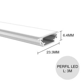 Perfil led de embutir c/difusor aluminio anodizado 6.4mm x 23.3mm x 3m