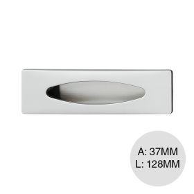 Tirador embutido Zamak zinc oval cromado mate 37mm x 128mm