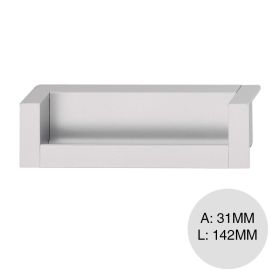 Tirador embutido U aluminio rectangular plata mate 31mm x 142mm