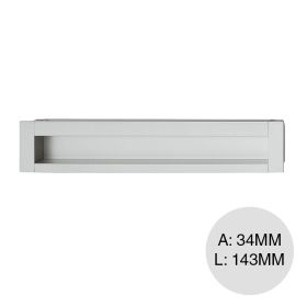 Tirador embutido Zamak zinc rectangular aluminio 34mm x 143mm