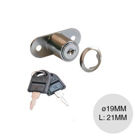 Cerradura empuje p/embutir muebles zamak niquelado brillante ø 19mm x 21mm