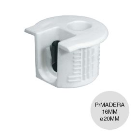 Caja herraje union Rafix 20 p/madera 16mm plastico blanco ø 20mm