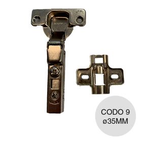 Bisagra cazoleta clip codo 9 c/amortiguador c/base cruz acero niquelado ø35mm