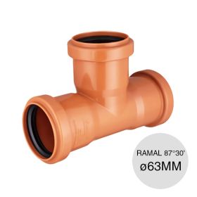 Ramal simple 87°30' desagüe polipropileno hembra-hembra union O-ring ø63mm x ø63mm