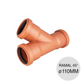 Ramal simple 45° desagüe polipropileno hembra-hembra union O-ring ø110mm x ø110mm