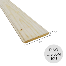 Tabla machimbre de pino 1/2" x 4'' x 3.05m pack x 10u x 3.10m2