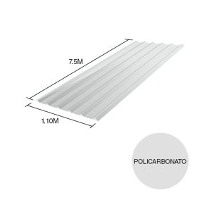 Chapa trapezoidal T101 policarbonato cristal 7.5m x 1.1m x 0.8mm