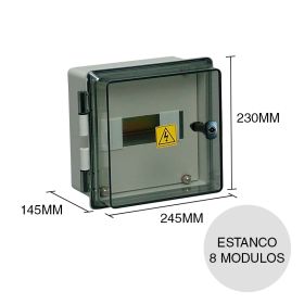 Gabinete estanco p/termica 456 sobrepuesto tapa cristal termoplastico p/exterior 8 modulos DIN c/tapa cristal 145mm x 230mm x 245mm